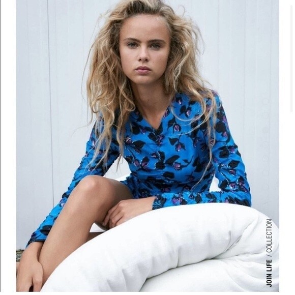 ZARA DRAPED PRINT DRESS Mid-blue 0/8334/4 Size XSmall - Picture 5 of 11